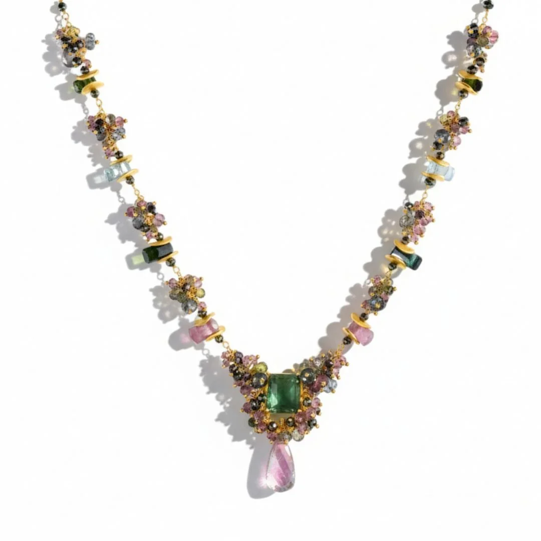tourmaline gemstone cluster necklace