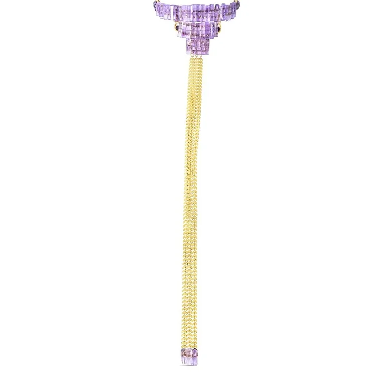 pastel gemstone choker with amethyst and a long chain drop