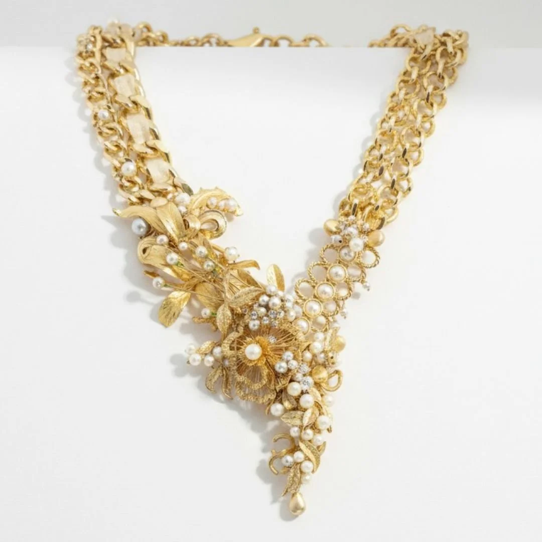 Pearl and Gold Vintage Statement Necklace