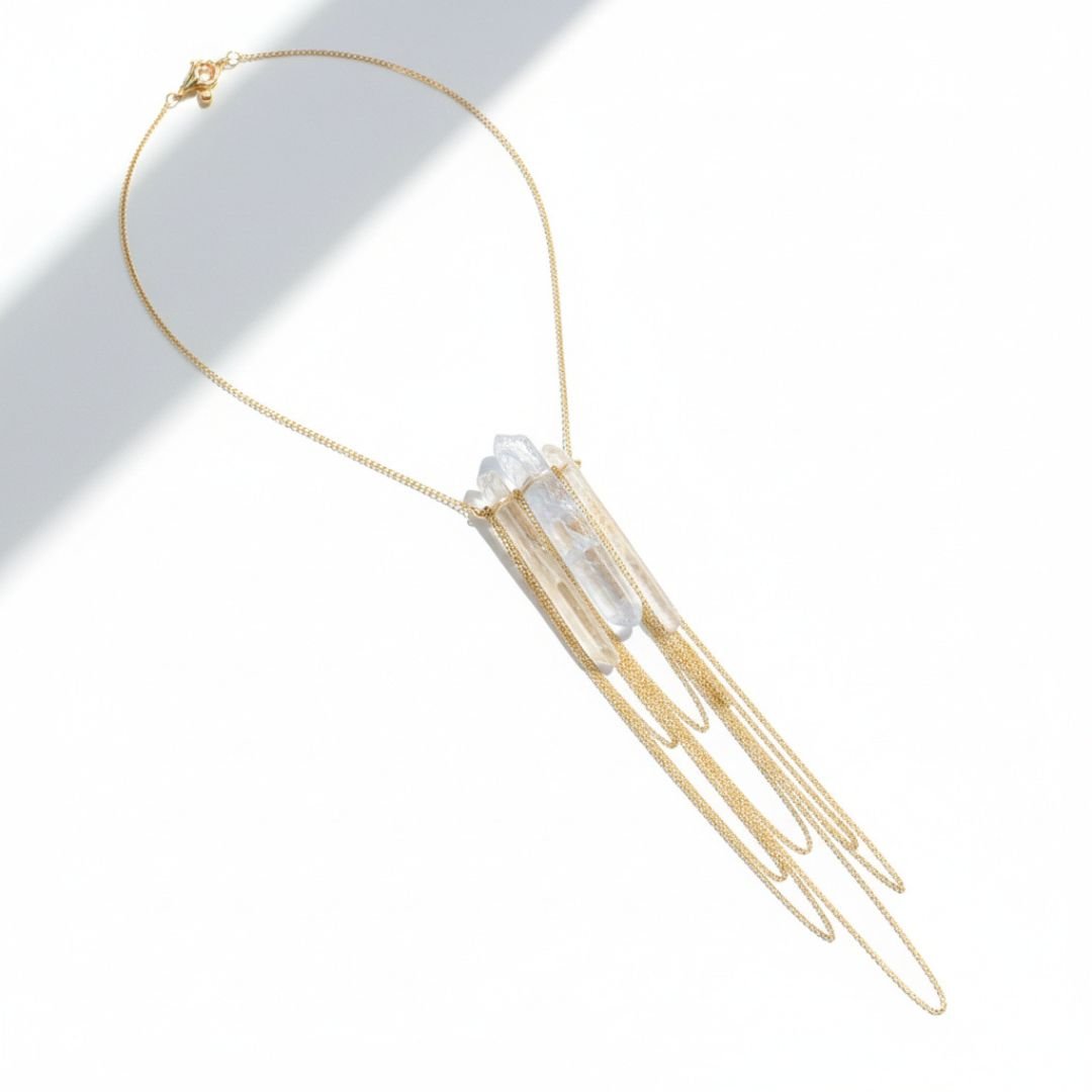 MULTI CHAIN DRAPE CRYSTAL PENDANT NECKLACE