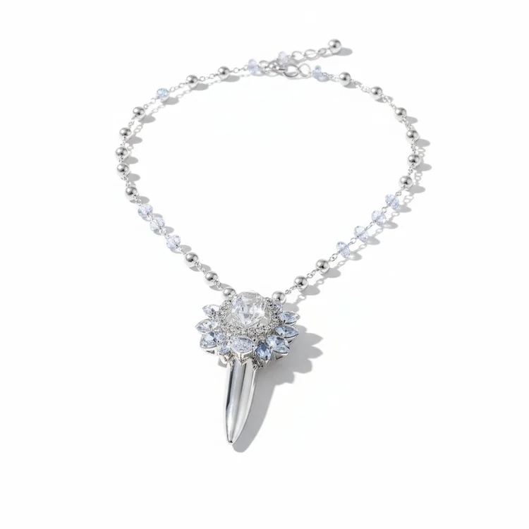 Sterling Silver Cast Pendant Necklace With Herkimer Diamonds, by Andrea Li