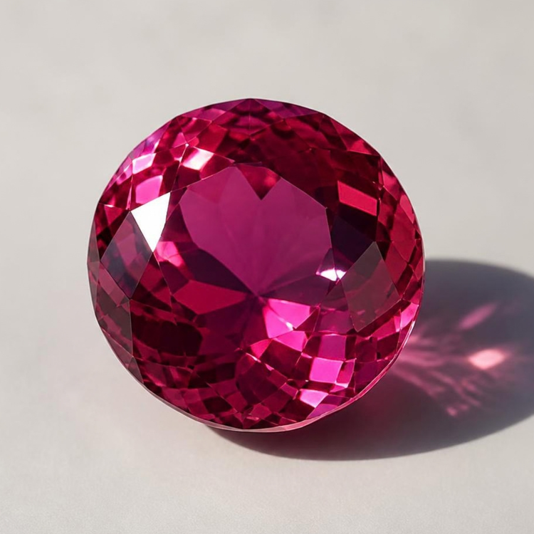 Illustration of a faceted rhodolite garnet, rose to raspberry