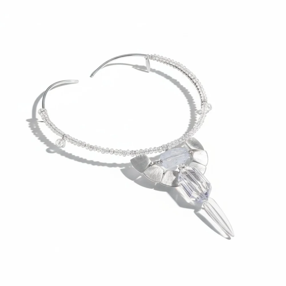Silver Cast Talon with Crystal Pendent and Aquamarine Choker, by Andrea Li