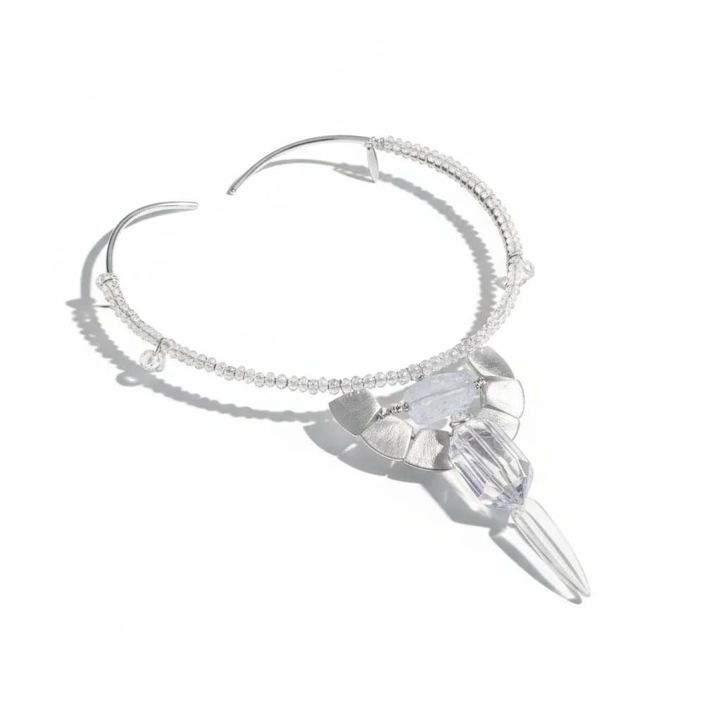 Silver Cast Talon with Crystal Pendent and Aquamarine Choker, by Andrea Li