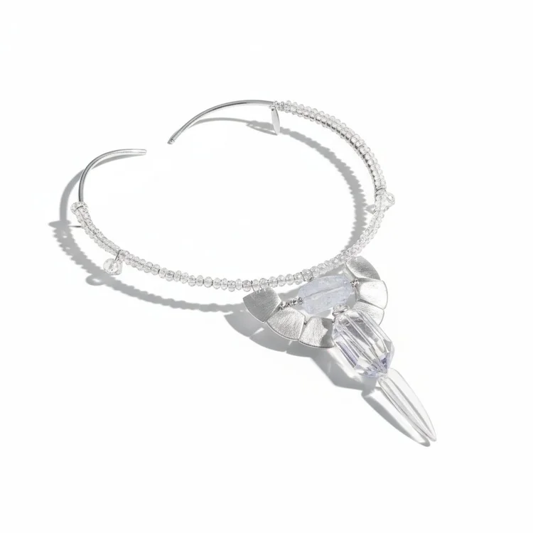Silver Cast Talon With Crystal Pendent And Aquamarine Choker, by Andrea Li