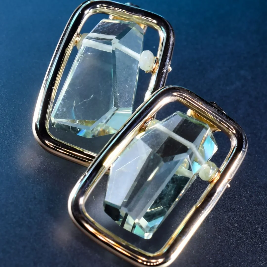 green amethyst square post earrings
