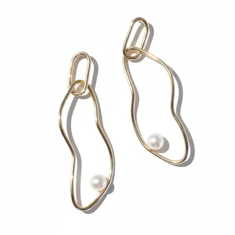 Organic Shaped Gold And Pearl Earrings, by Andrea Li
