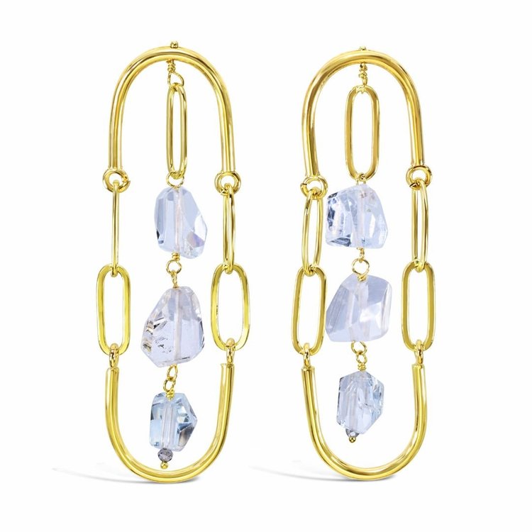 pastel gemstone earrings with aquamarine and paperclip chains