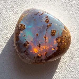 Boulder opal with ironstone matrix and color bars