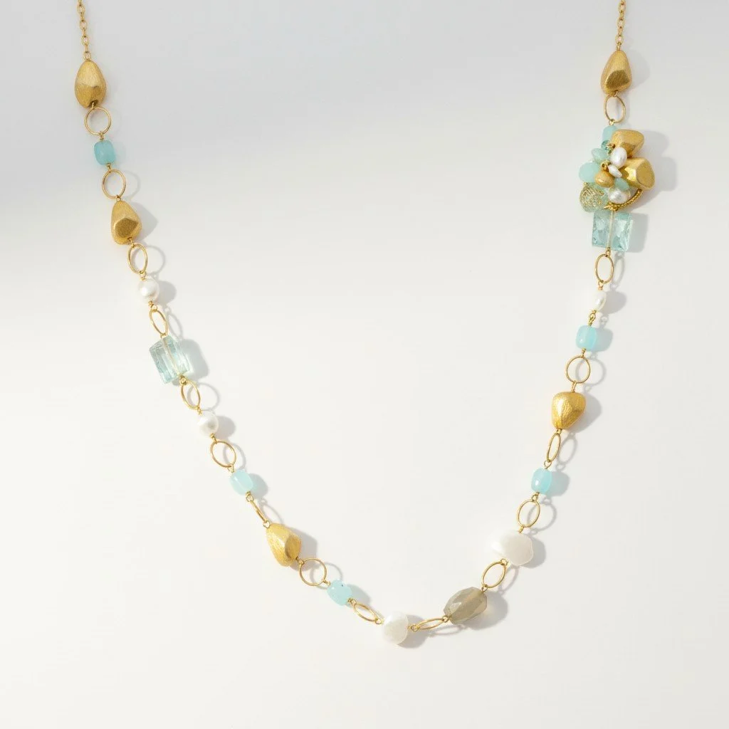 GEMSTONE LONG LAYERING PERUVIAN OPAL NECKLACE