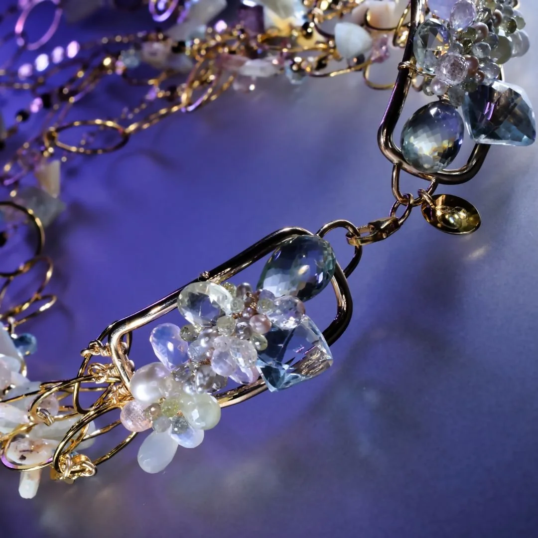 pastel gemstone multi-chain necklace