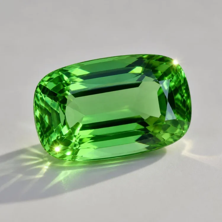 Illustration of a faceted chrome tourmaline, vivid green