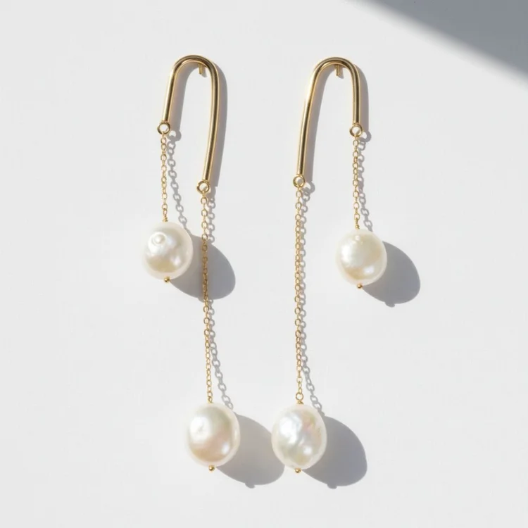 Baroque Coin Pearl Double Drop Earrings, by Andrea Li