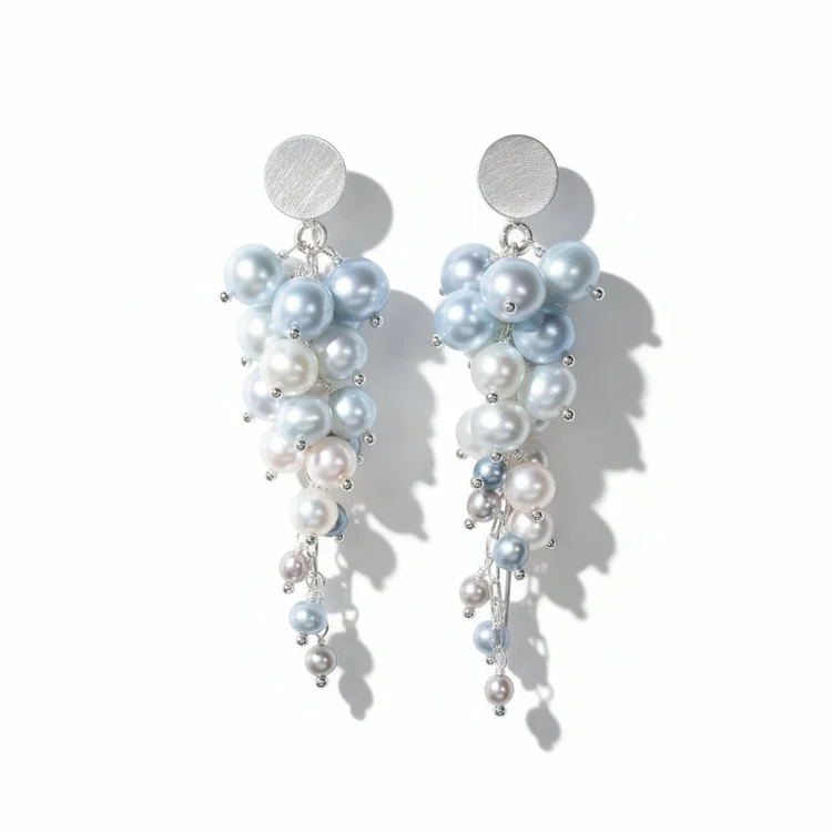 Ombre Pearl Cluster Drop Sterling Silver Drop Earrings, by Andrea Li