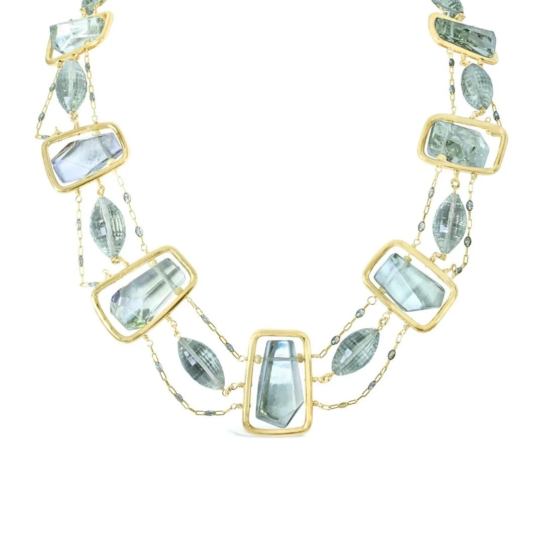 Green Amethyst Square Gemstone Collar Necklace