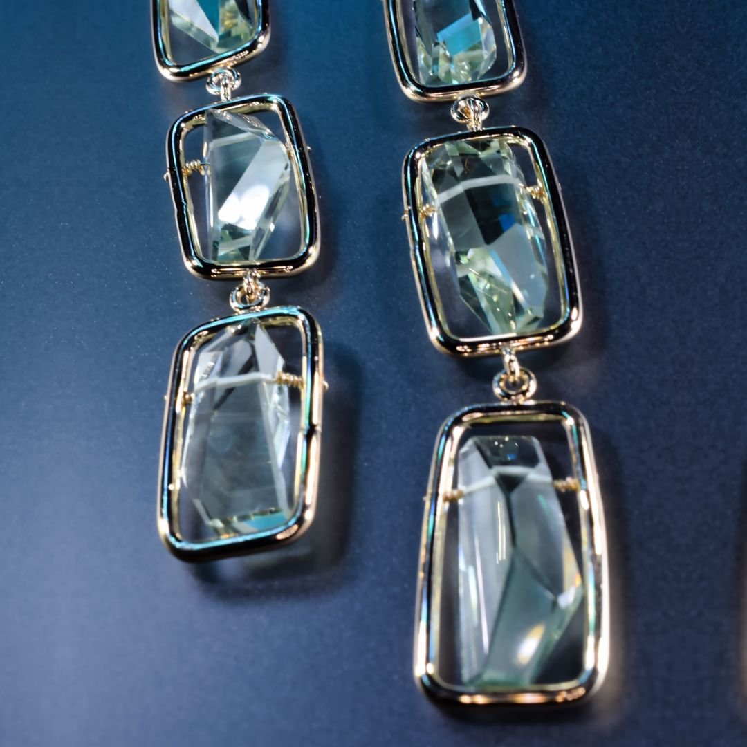 green amethyst square gemstone drop earrings