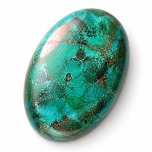 Teal chrysocolla cabochon with copper matrix