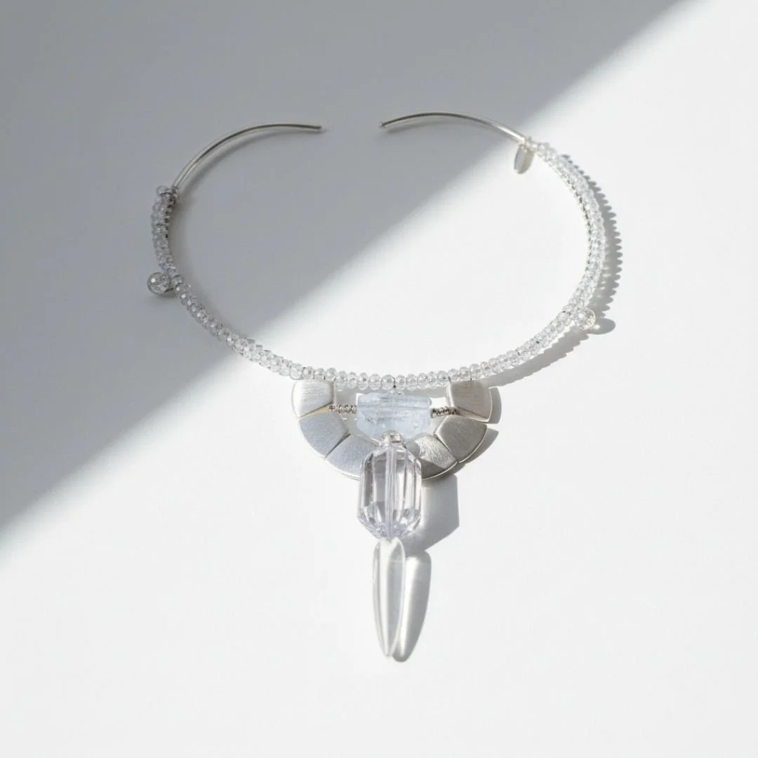 Aquamarine and silver talon choker necklace