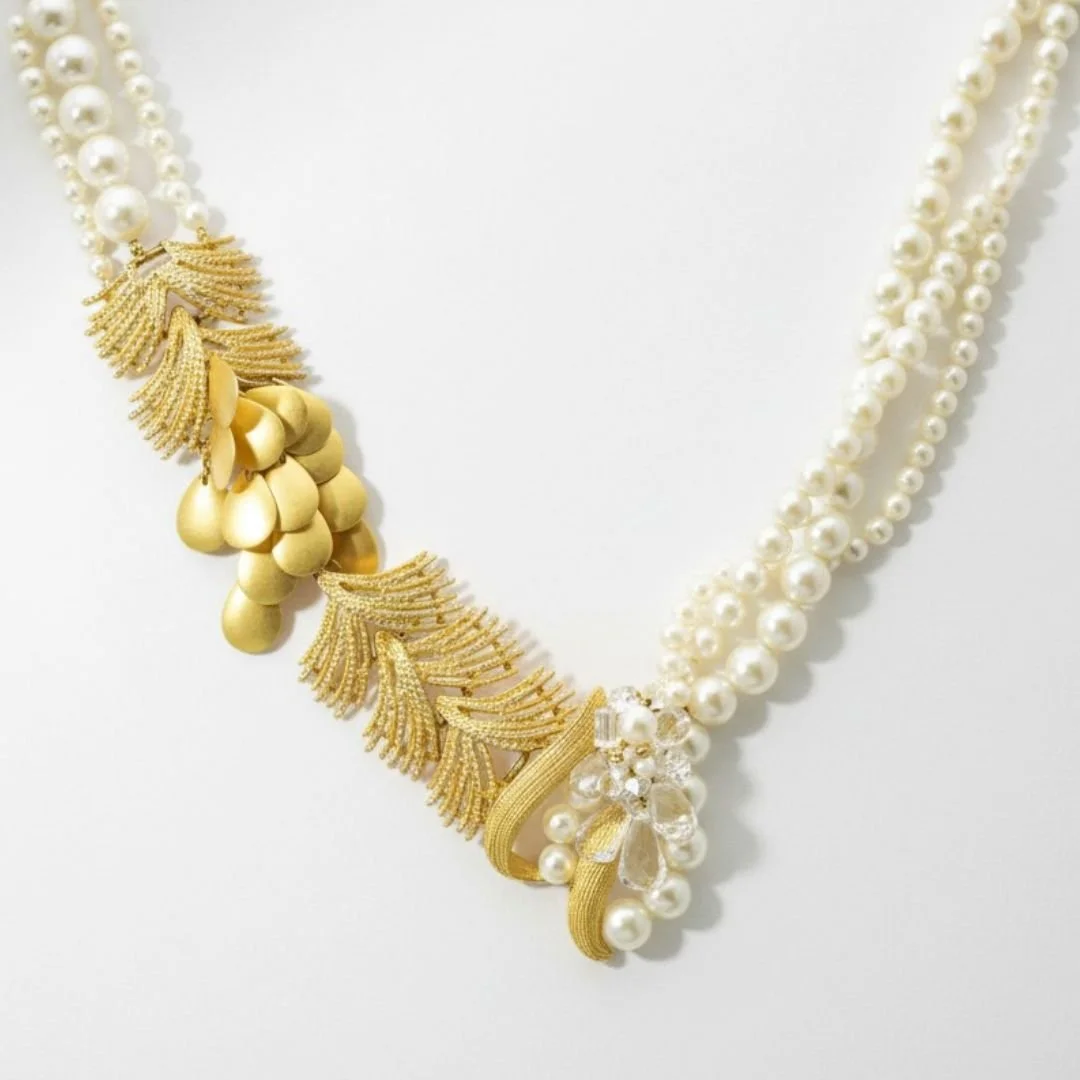 Multi Strand Pearl and Gold Necklace