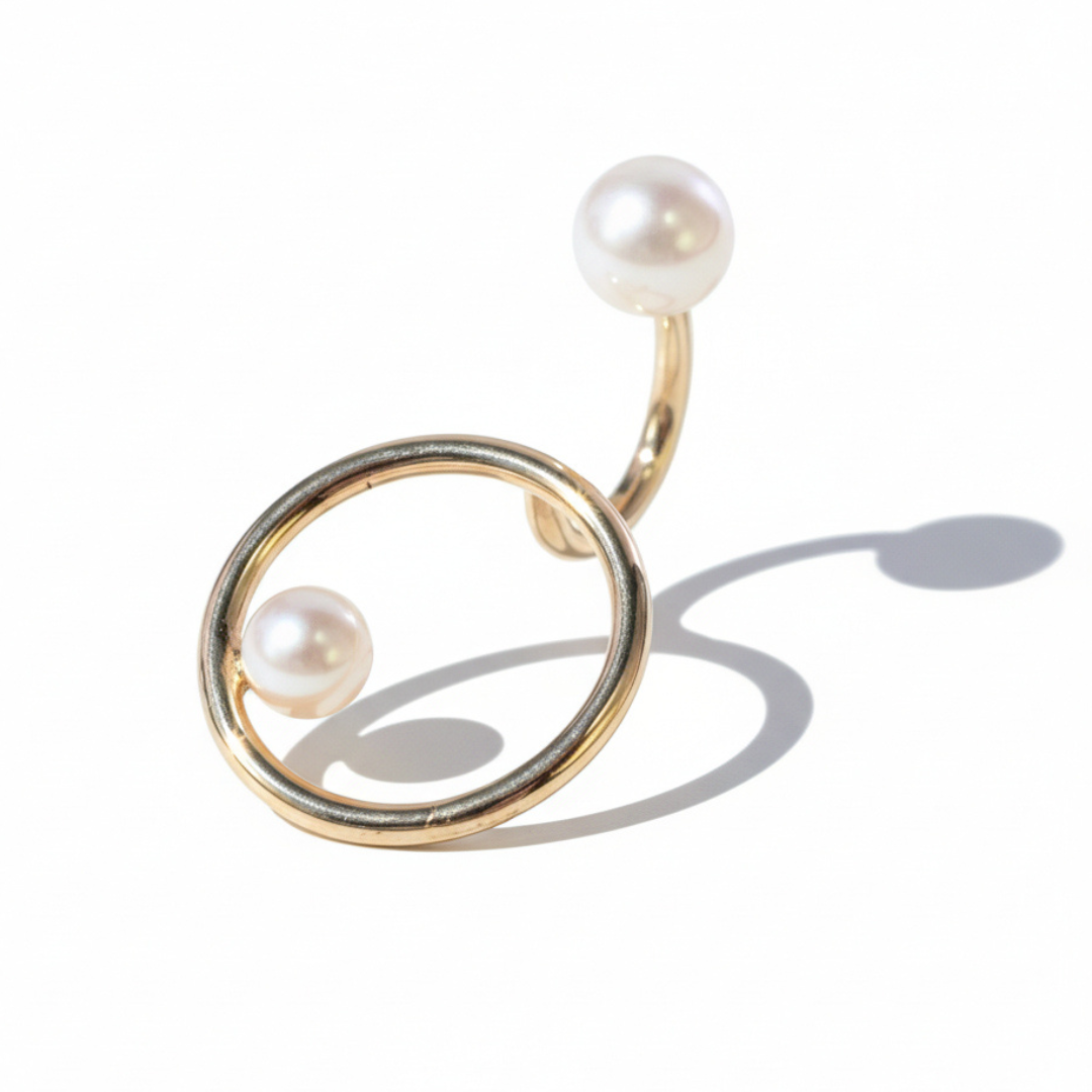 Statement Gold Two Finger Two Pearl Illusion Ring
