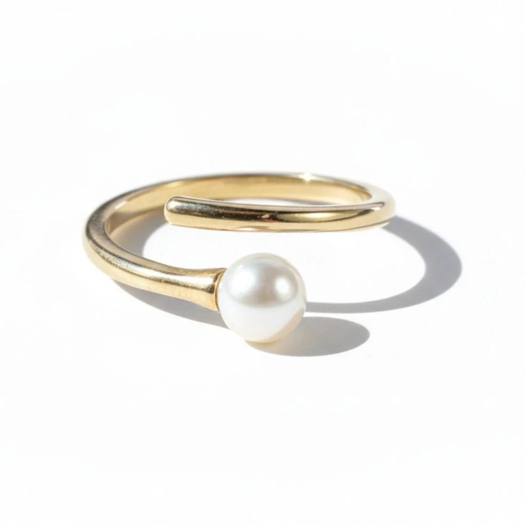 14K Open Single Pearl Ring