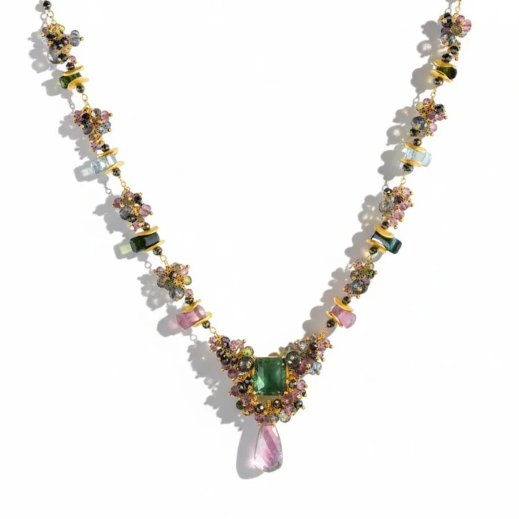 Tourmaline Cluster Pendant Necklace, by Andrea Li