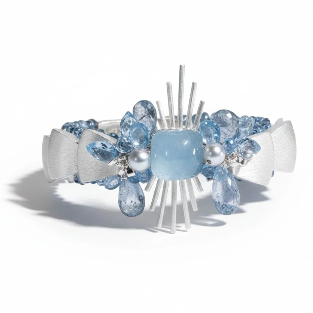 aquamarine and silver statement cuff bracelet