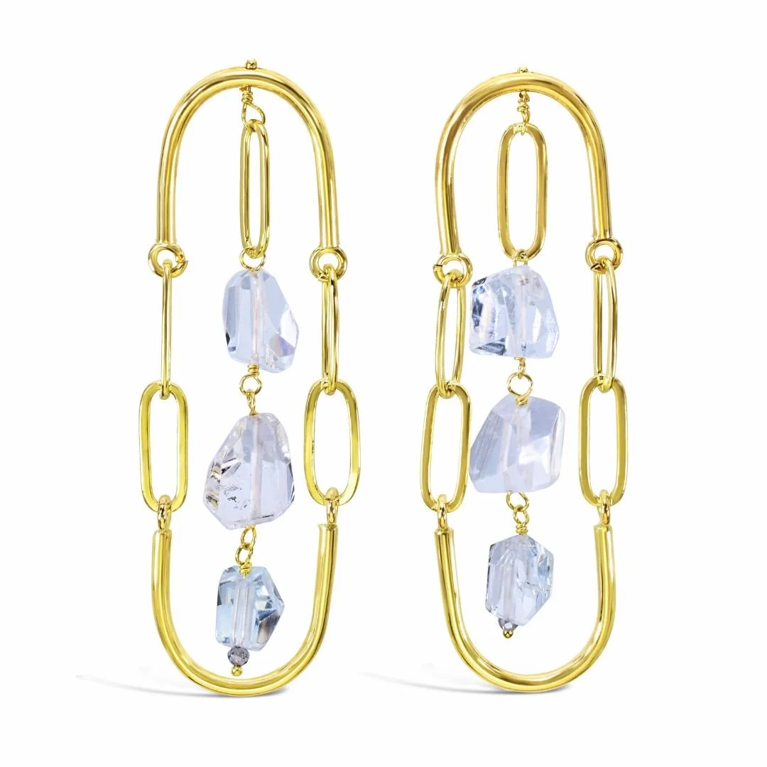 Oval chain link drop gemstone earrings