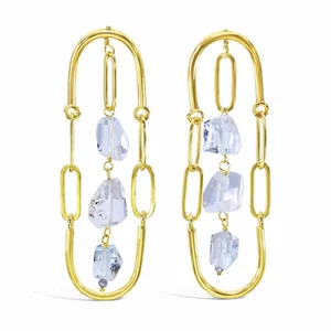 Oval chain link drop gemstone earrings, by Andrea Li