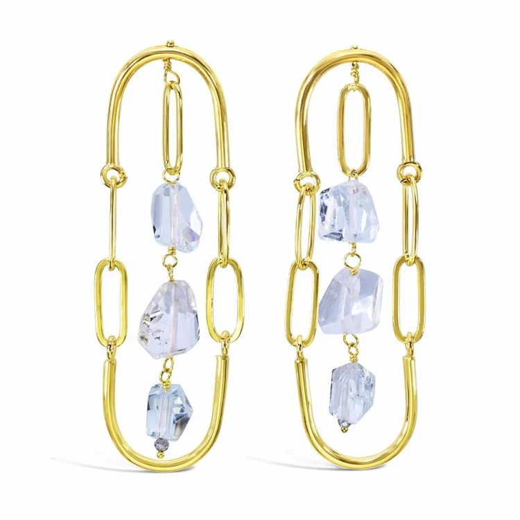 Oval chain link drop gemstone earrings, by Andrea Li
