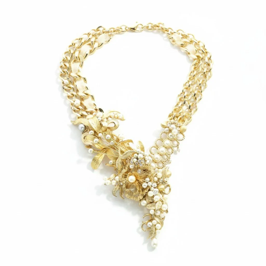 Pearl and Gold Vintage Statement Necklace