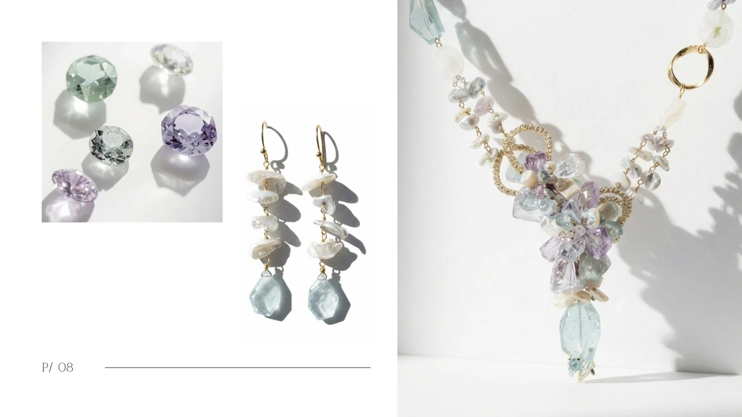 Green amethyst gemstones and a wire-wrapped pendant from Tamar: Second Light