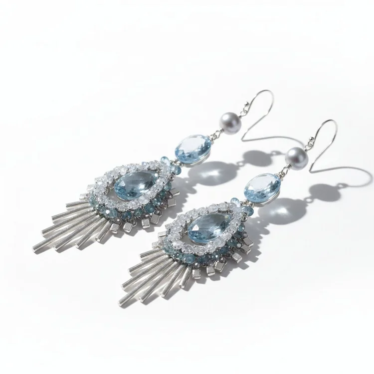 Art Deco Aquamarine And Zircon Statement Earrings, by Andrea Li