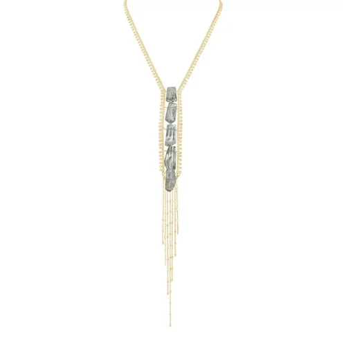 Green Long Gemstone Necklace with Chain Tassel Drop, by Andrea Li