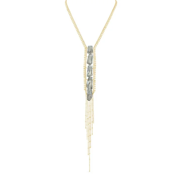 Green Long Gemstone Necklace With Chain Tassel Drop, by Andrea Li