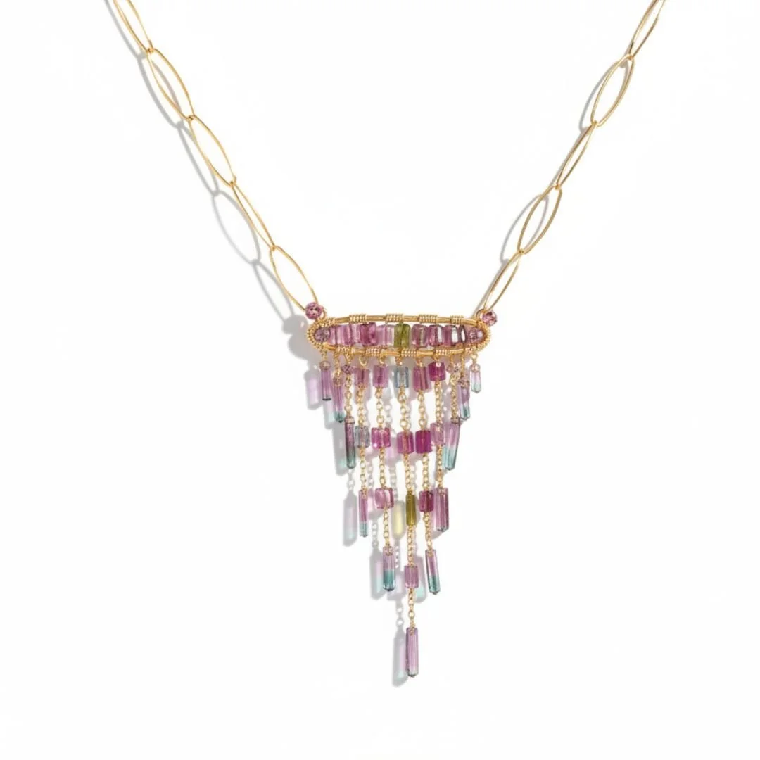 watermelon tourmaline gold necklace