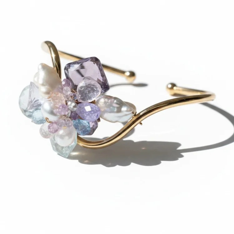 Crest Single Wave Gemstone Bangle, by Andrea Li