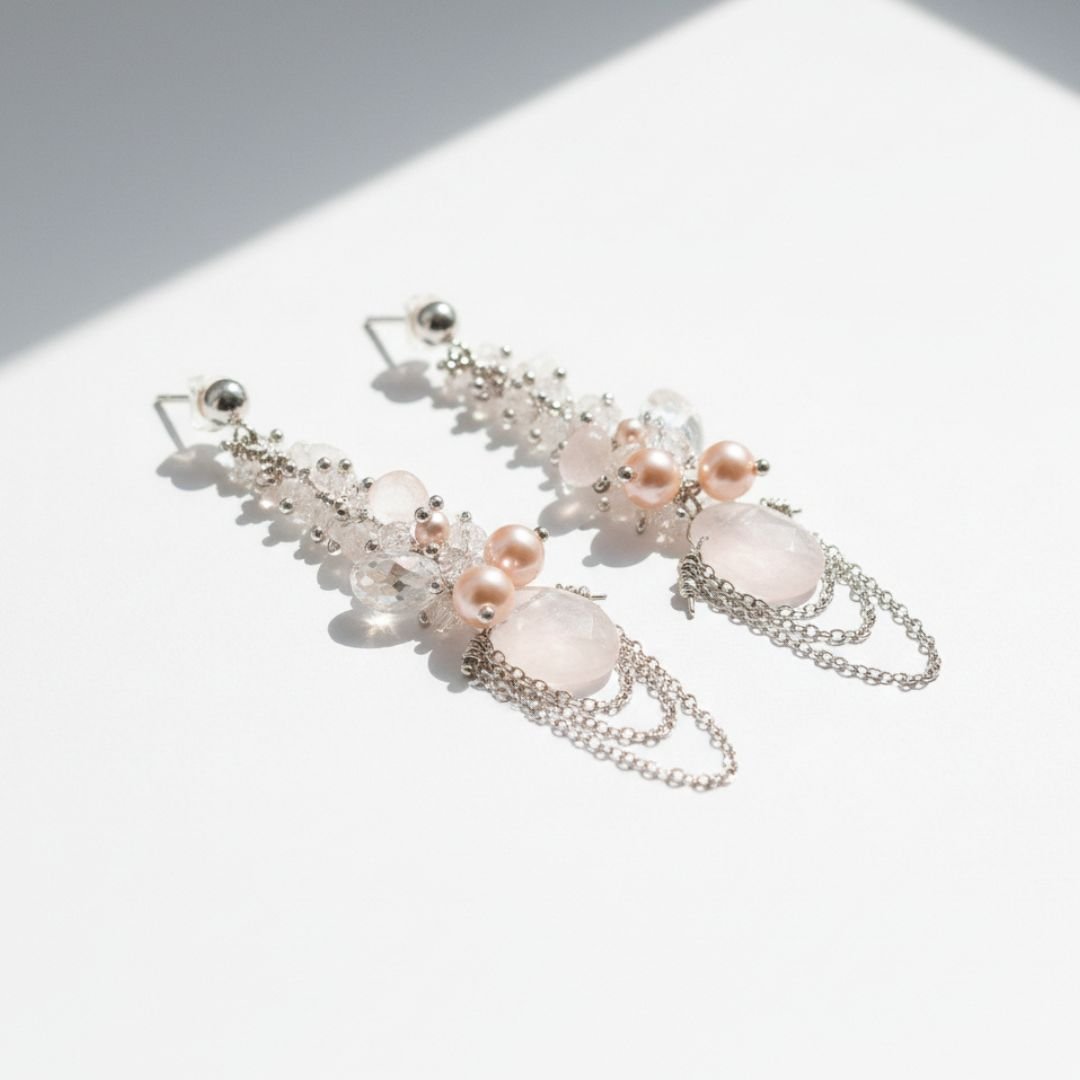 rose quartz and silver earrings