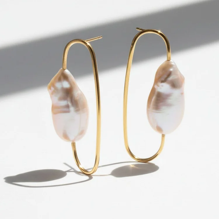 Limited Baroque Oval Pearl Earrings, by Andrea Li