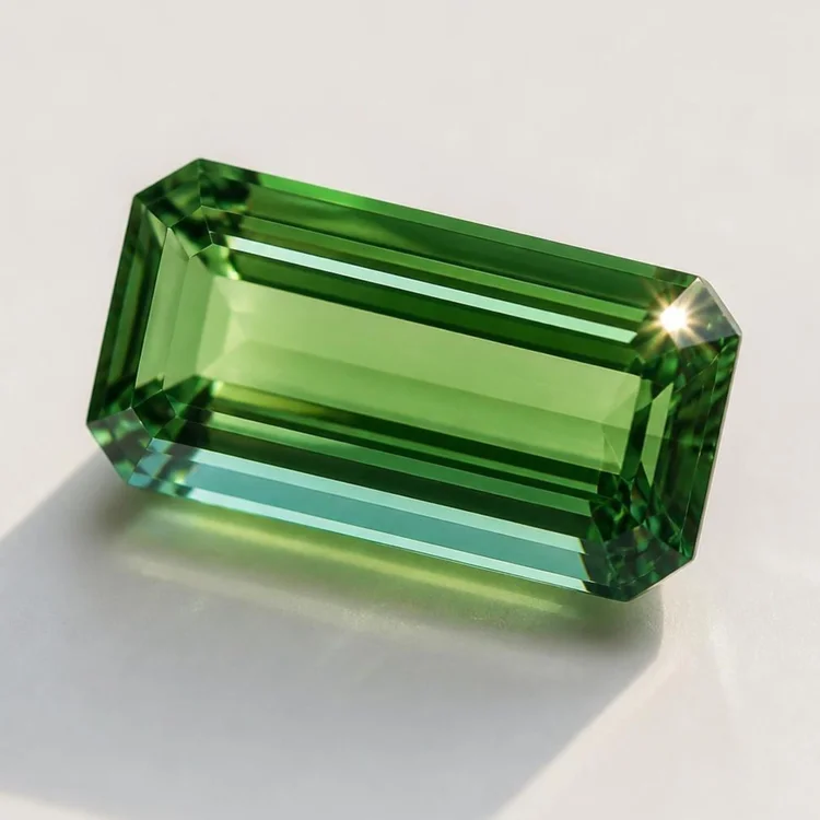 Illustration of a faceted verdelite tourmaline, green