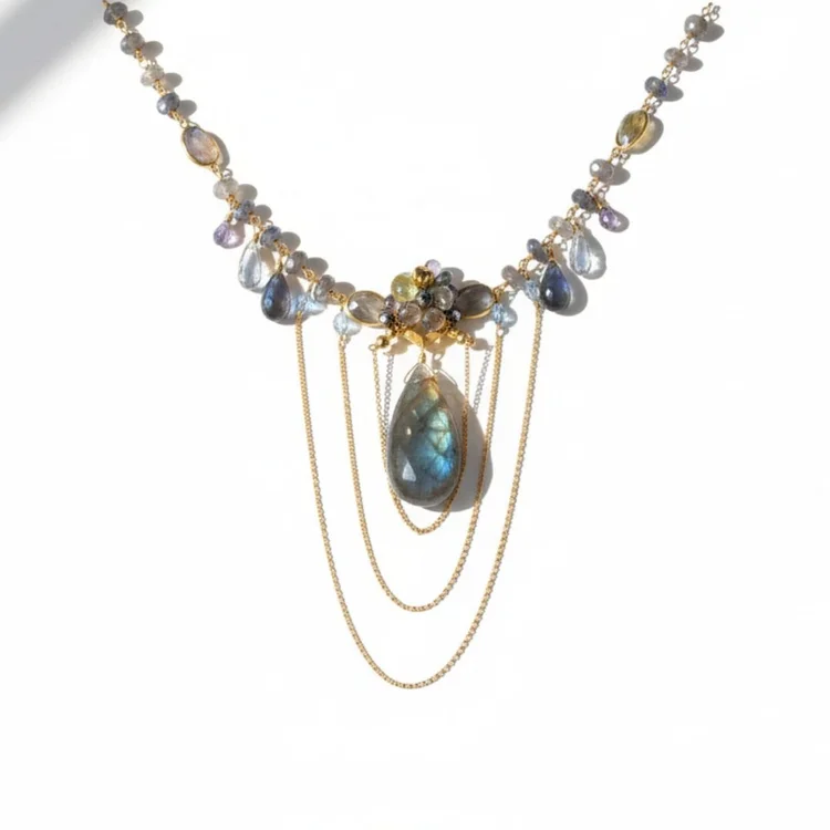 labradorite and gold chain necklace