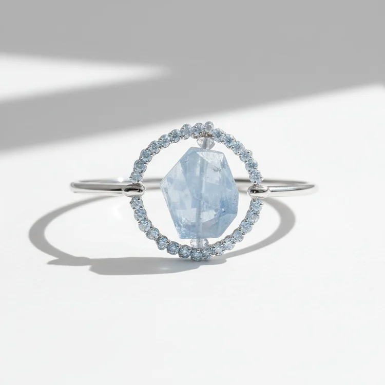 Sterling Silver Large Aquamarine Nugget Circle Link Bracelet, by Andrea Li