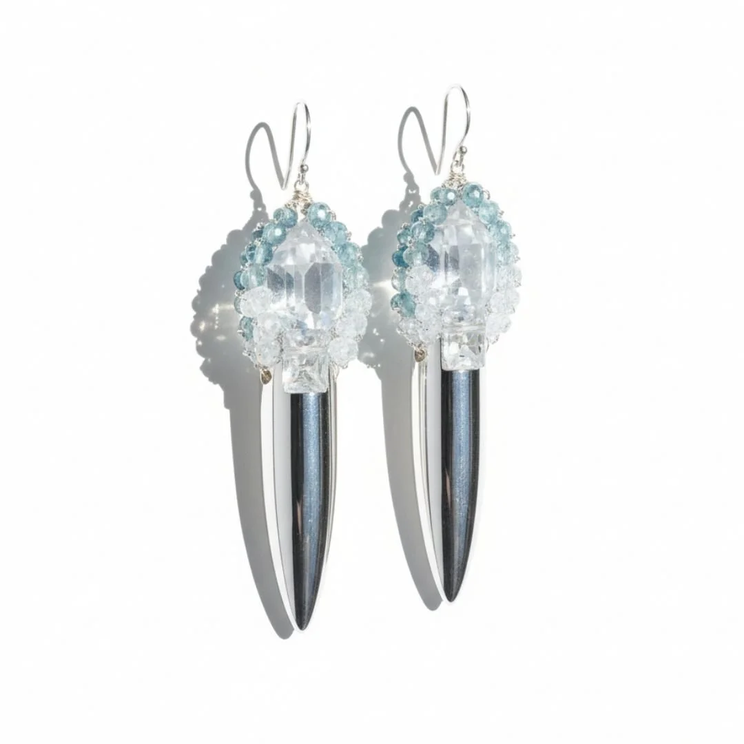 Aquamarine silver talon earrings