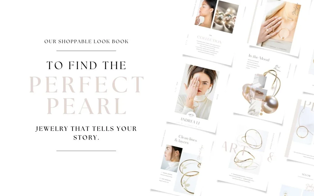 Pages of the Aglow Collection lookbook: Find the perfect Pearl Jewelry that tells your story