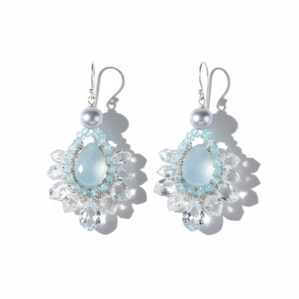 Herkimer Diamond and Peruvian Opal Drop Earrings