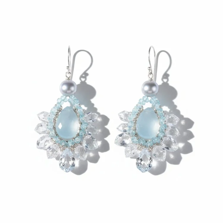 Herkimer Diamond And Peruvian Opal Drop Earrings, by Andrea Li