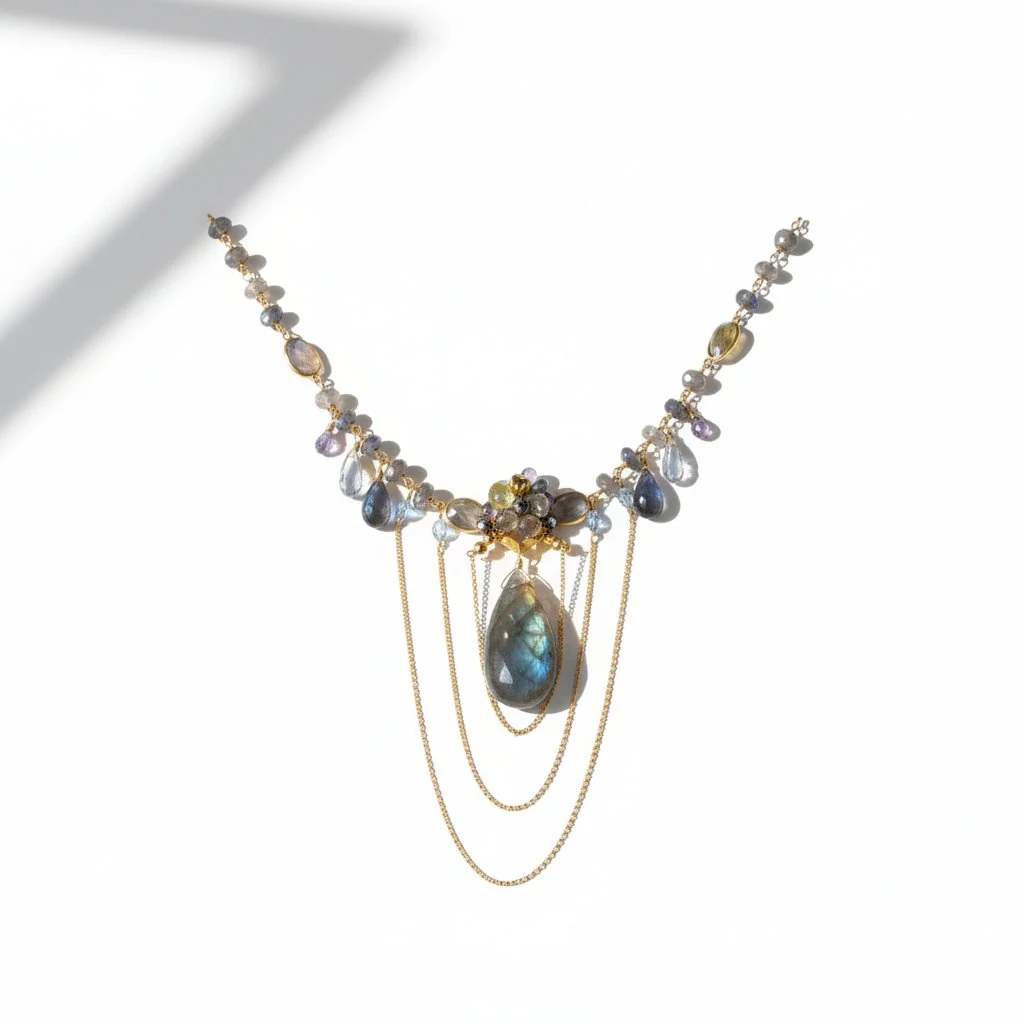 Labradorite Drop Pendant Necklace with Gemstones