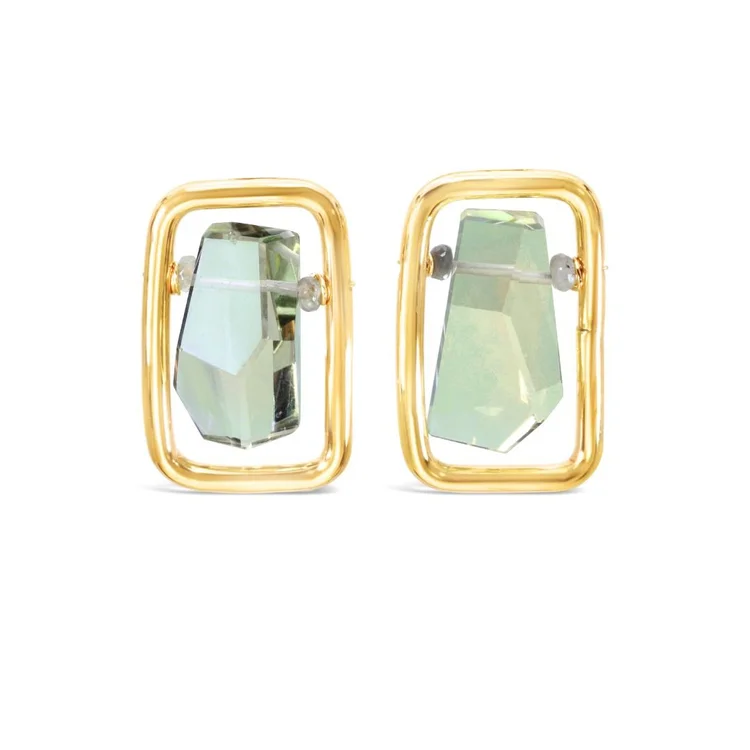 Green Amethyst Square Gemstone Stud Earrings, by Andrea Li