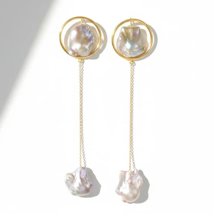 Baroque Pearl Gold Frame Drop Earrings, by Andrea Li