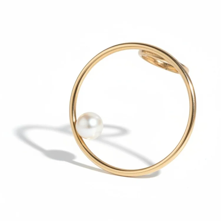 Statement Gold Open Circle Single Pearl Illusion Ring, by Andrea Li